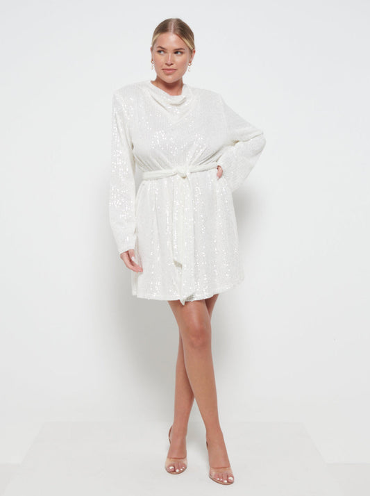 Jayda Sequin Cowl Neck Dress - Ivory