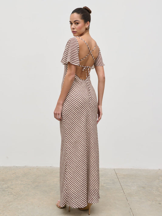 Jules Maxi Dress - Brown and Cream Stripe