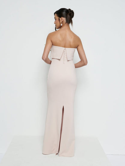 Julia Strapless Crepe Maxi Bridesmaid Dress - Blush