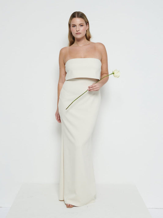 Julia Strapless Crepe Maxi Bridesmaid Dress - Champagne