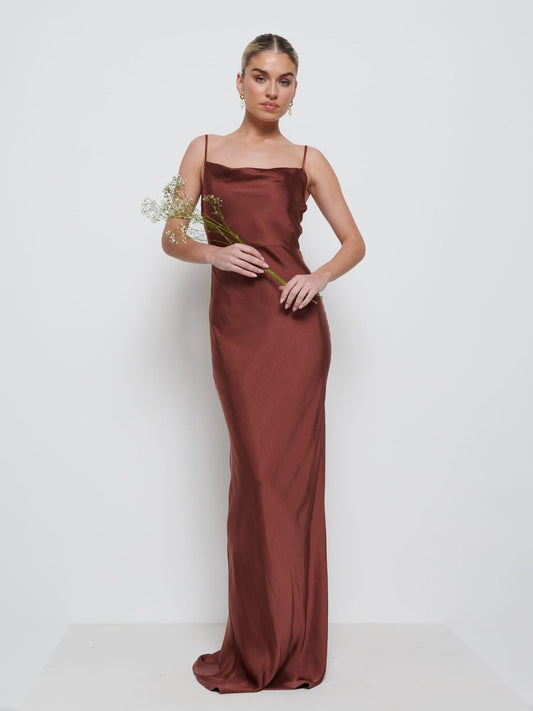 Keisha Maxi Bridesmaid Dress - Matte Mahogany