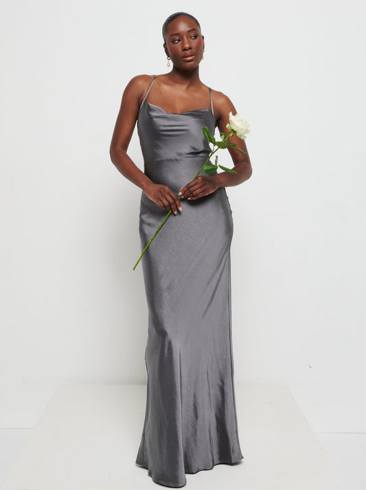 Keisha Maxi Bridesmaid Dress - Matte Slate Grey