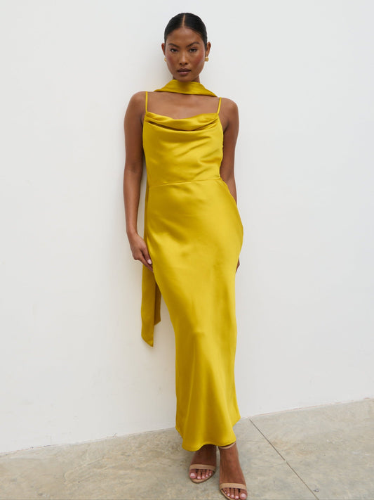 Keisha Scarf Midaxi Dress - Yellow Ochre