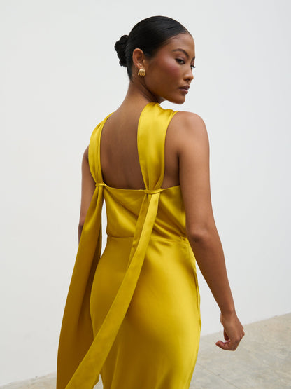 Keisha Scarf Midaxi Dress - Yellow Ochre