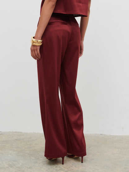 Lorah Wide Leg Bonded Satin Trousers - Wine