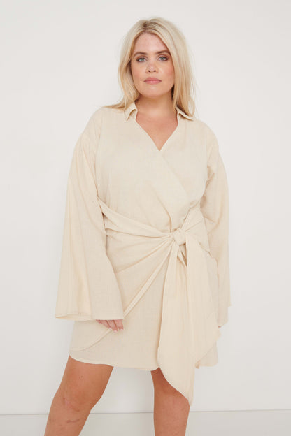Louis Tie Mini Dress - Sand