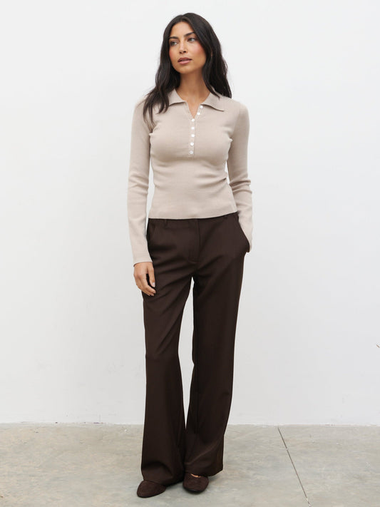 Colson Tailored Wide Leg Trousers - Chocolate