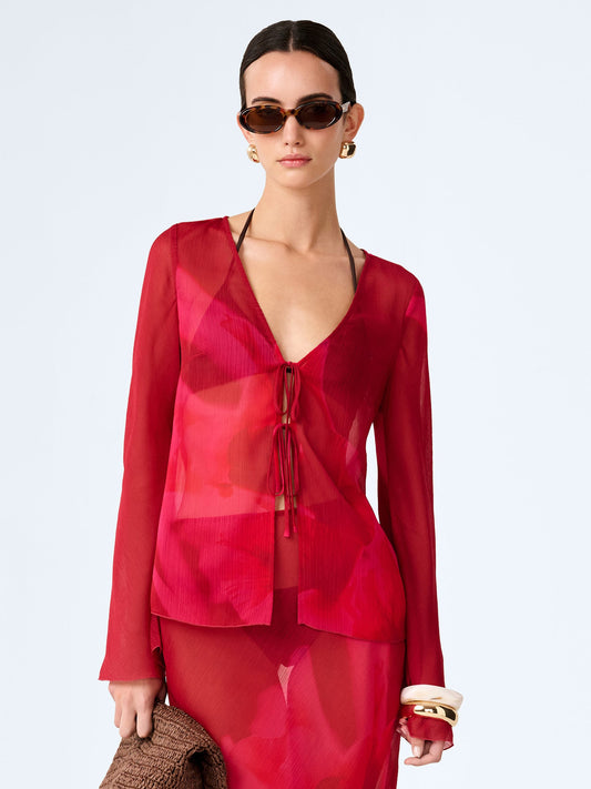 Marla Top in Red and Pink Floral Placement