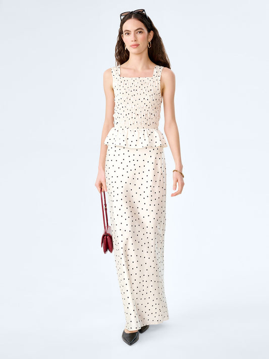 Monty Skirt in White Polka Dot