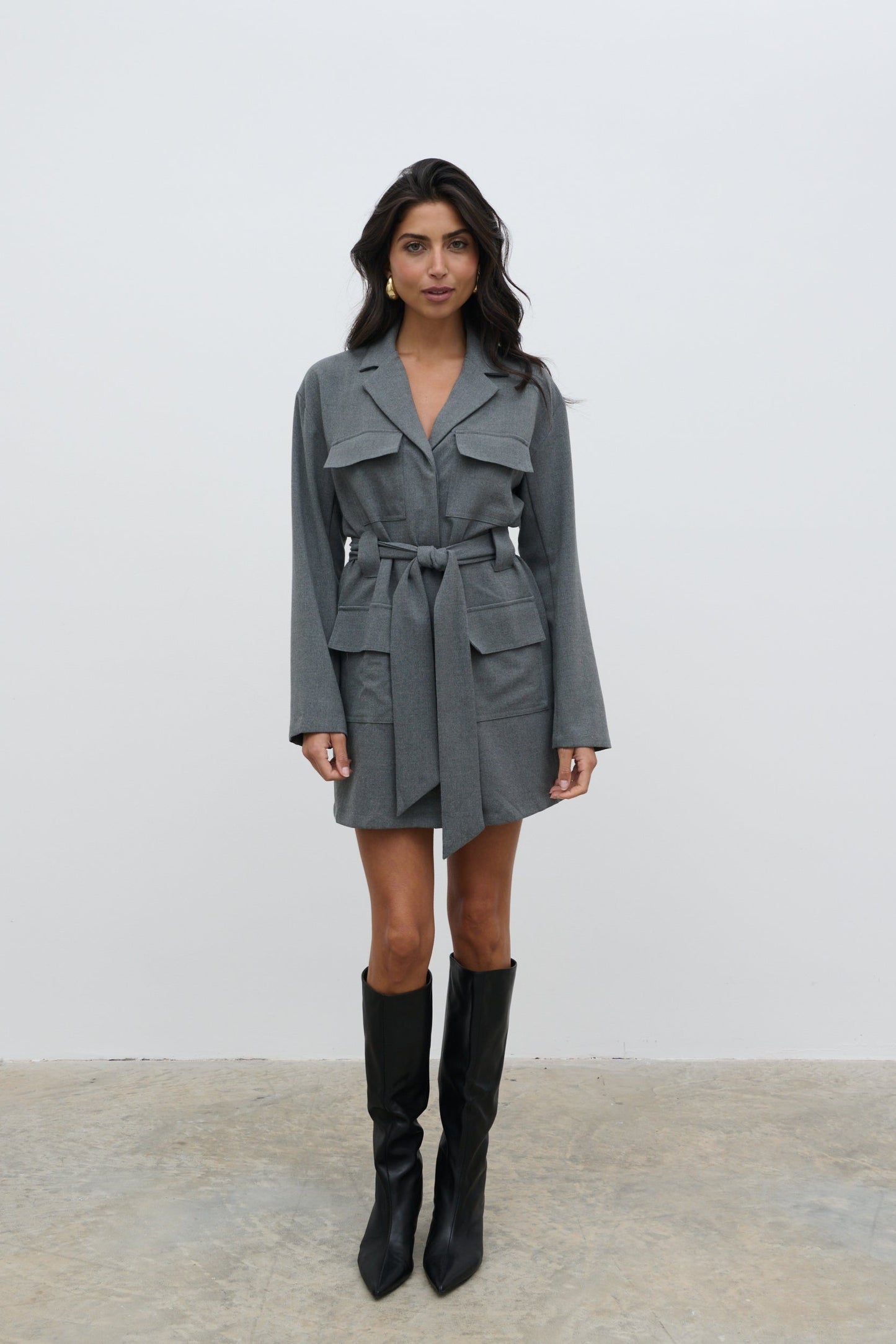 Morgan Tailored Cargo Mini Dress - Grey