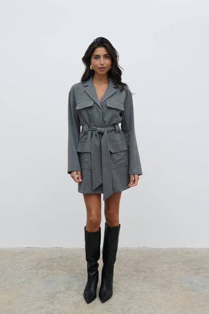 Morgan Tailored Cargo Mini Dress - Grey