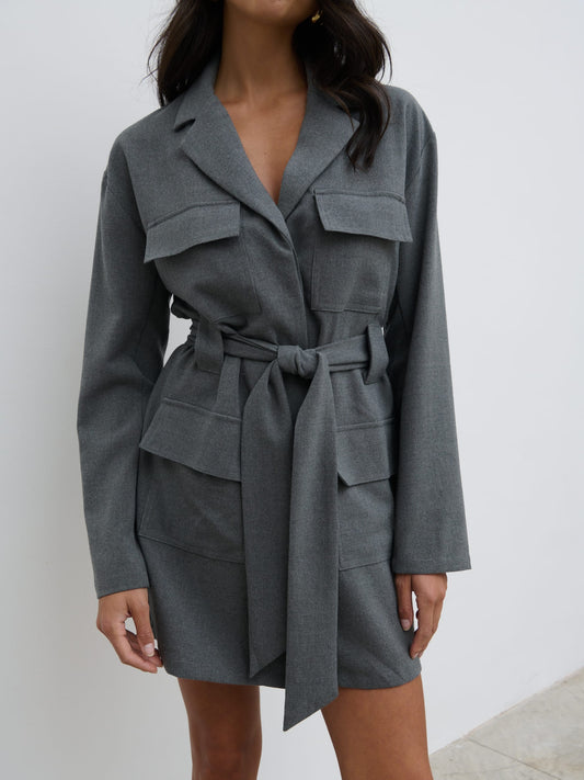 Morgan Tailored Cargo Mini Dress - Grey