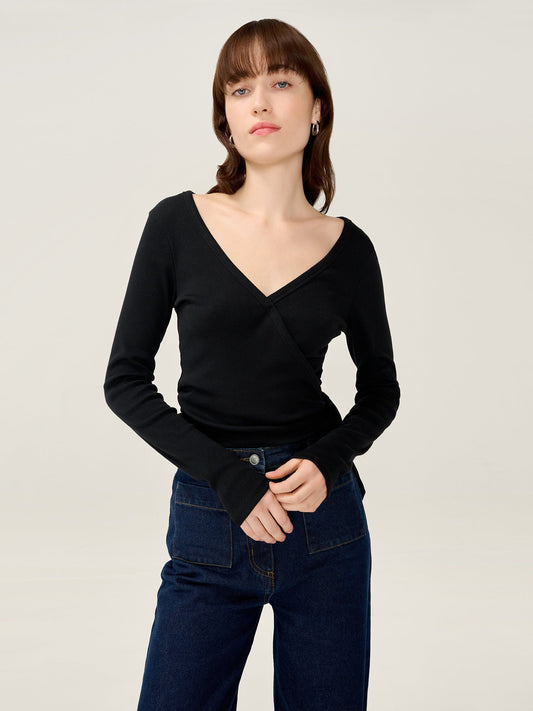 Napeta Ballet Wrap Top in Black