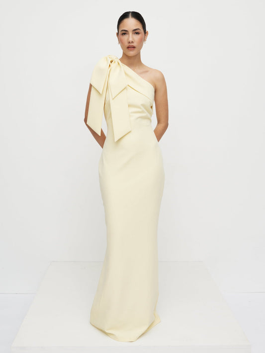 Nevaeh One Shoulder Crepe Maxi Dress - Lemon