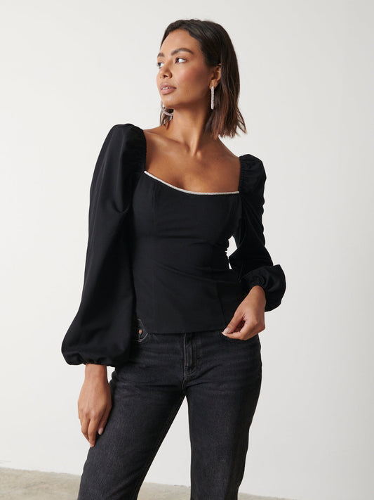 Niamh Embellished Top - Black