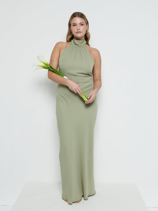 Odelle Tie Back Chiffon Maxi Bridesmaid Dress - Olive