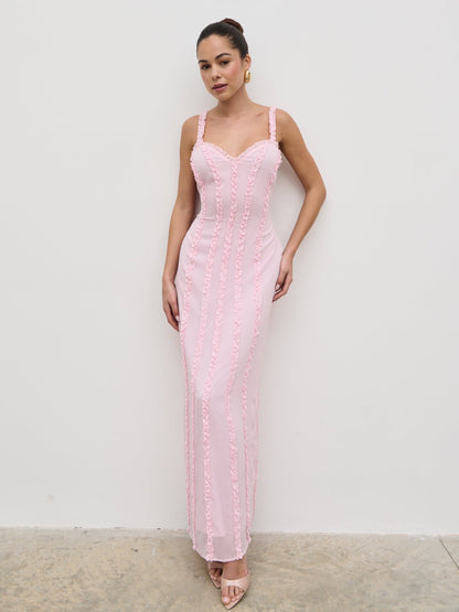 Ola Sweetheart Frill Maxi Dress - Peony Pink