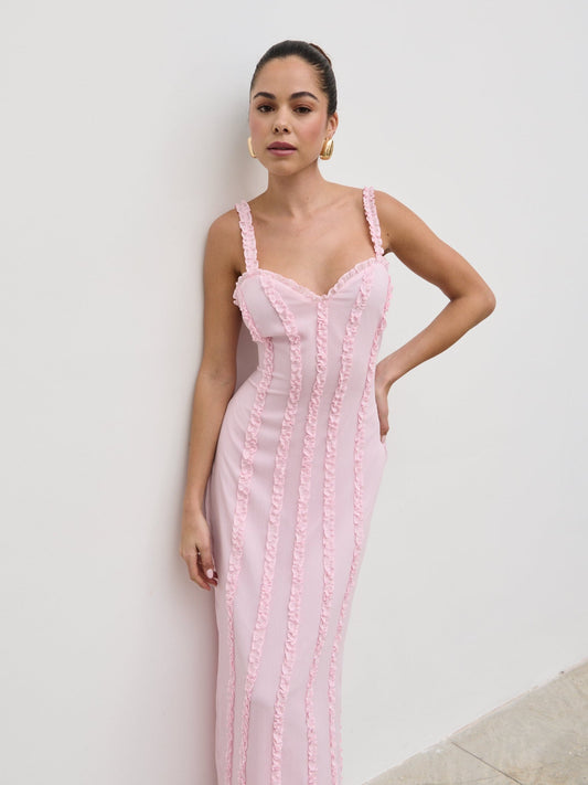 Ola Sweetheart Frill Maxi Dress - Peony Pink