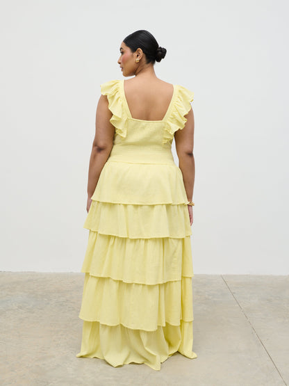 Opal Ruffle Maxi Dress Curve - Lemon