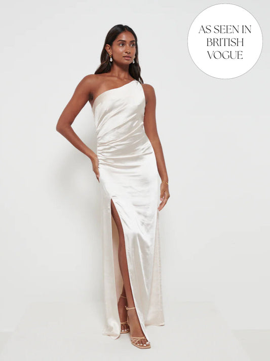 Amelia Ruched Maxi Bridesmaid Dress - Matte Champagne