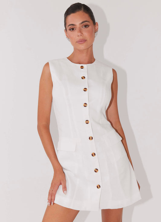 Castello Fiore Linen Mini Dress - White