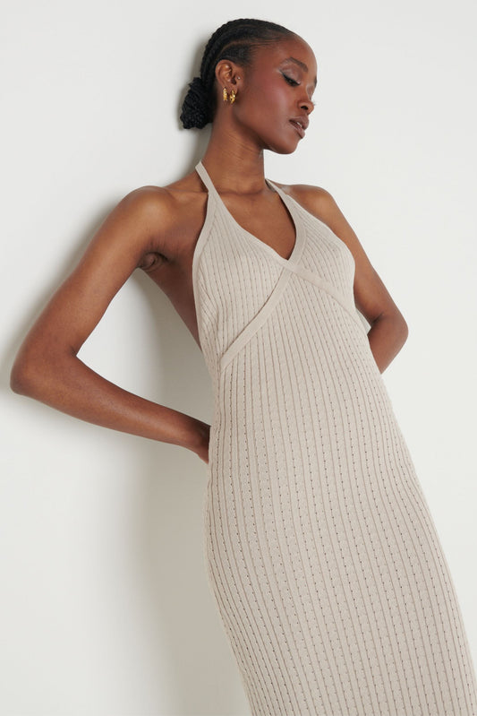Phoebe Halterneck Maxi Dress - Taupe