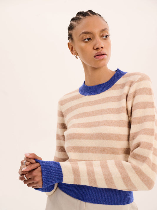 Pia Stripe Jumper in Cream stripe