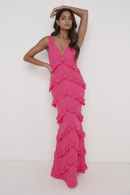 Piper Ruffle Maxi Dress - Fuchsia