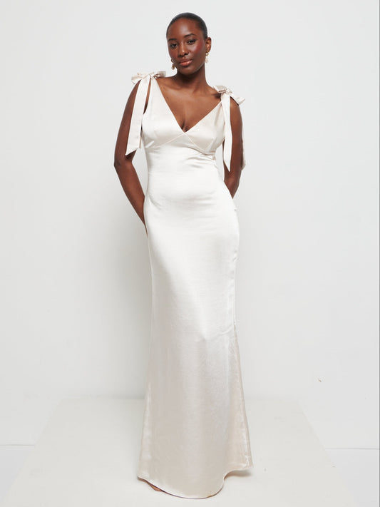 Piper Tie Maxi Bridesmaid Dress - Matte Champagne