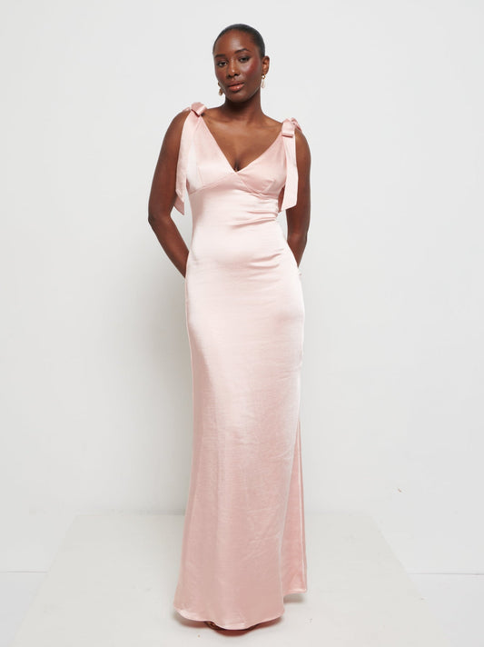 Piper Tie Maxi Bridesmaid Dress - Matte True Blush