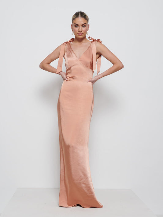 Piper Tie Maxi Bridesmaid Dress - Cinnamon