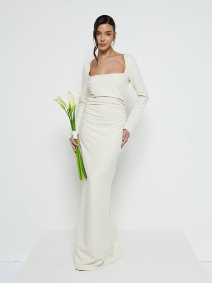Reagan Square Neck Crepe Maxi Bridesmaid Dress - Champagne