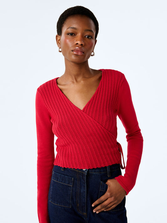 Soleil Knitted Wrap Top in Red