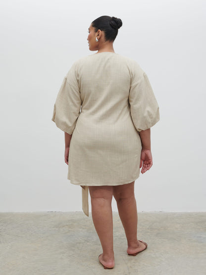 Tamara Wrap Mini Dress Curve - Natural