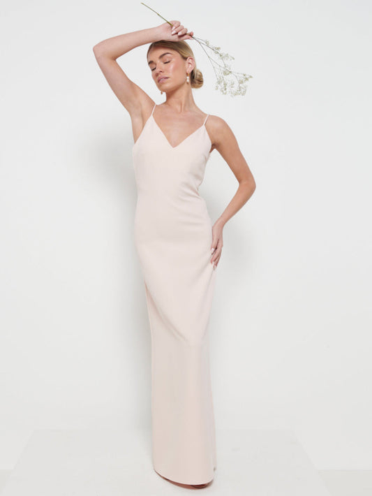 Tillie V-Neck Maxi Bridesmaid Dress - Blush