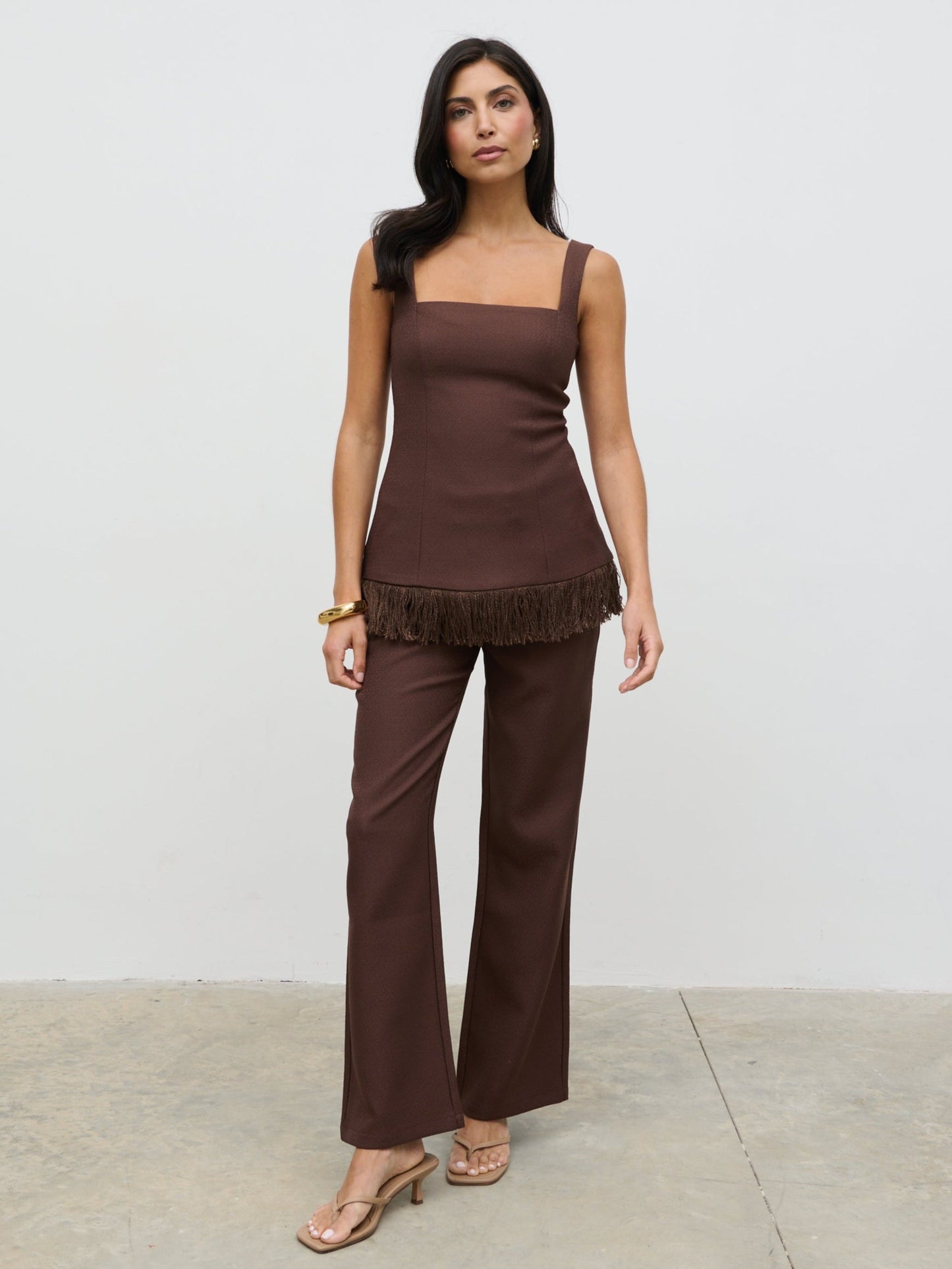 Verona Tweed Straight Leg Trousers - Brown