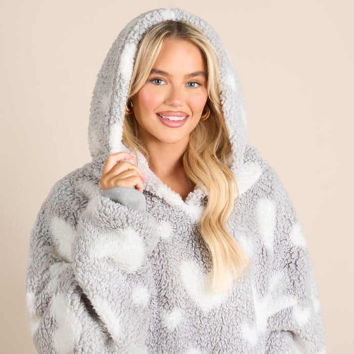 Adults Extra Long Heart Teddy Marl Hoodie Blanket - Charcoal 🇬🇧