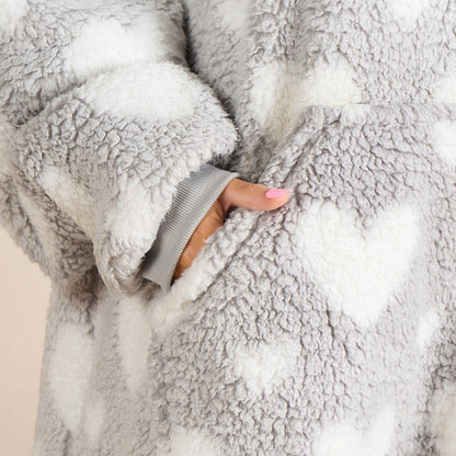 Adults Extra Long Heart Teddy Marl Hoodie Blanket - Charcoal 🇬🇧