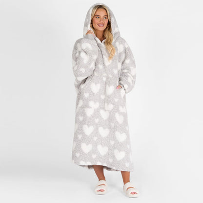 Adults Extra Long Heart Teddy Marl Hoodie Blanket - Charcoal 🇬🇧