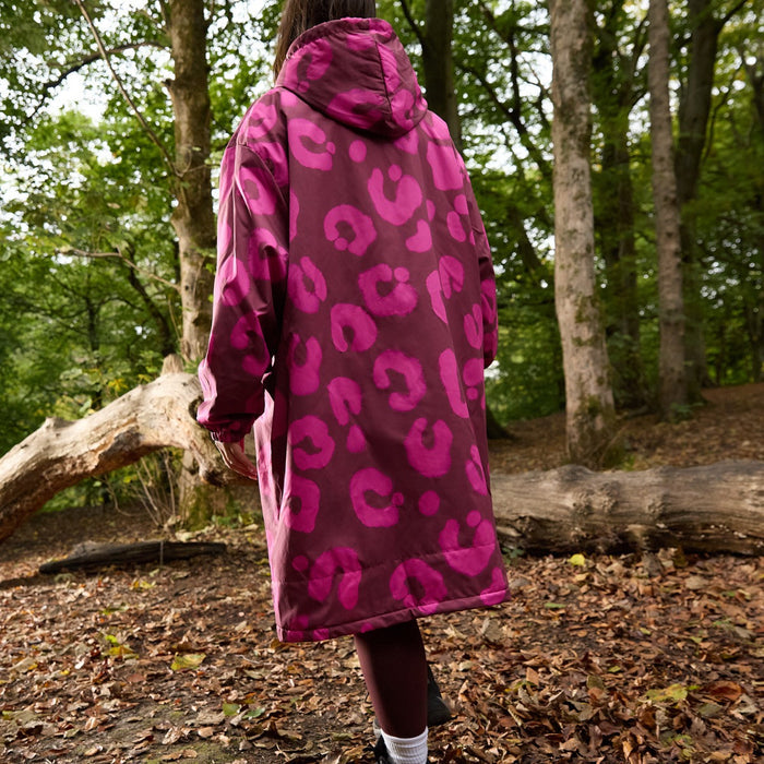 Adults Water Resistant Sherpa Drying Robe - Burgundy/Pink 🇬🇧