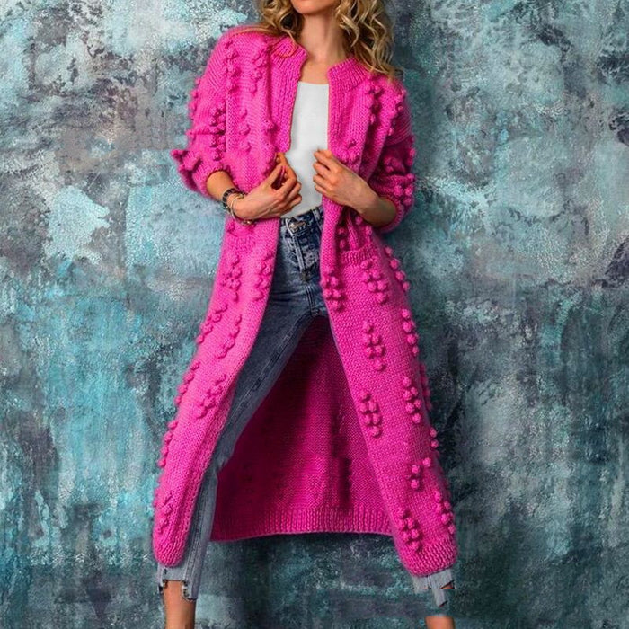 Ball Ball Solid Color Cardigan Thick Knit 🇨🇳