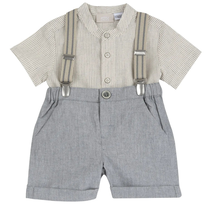 Boys Beige and Grey Striped Shirt with Shorts