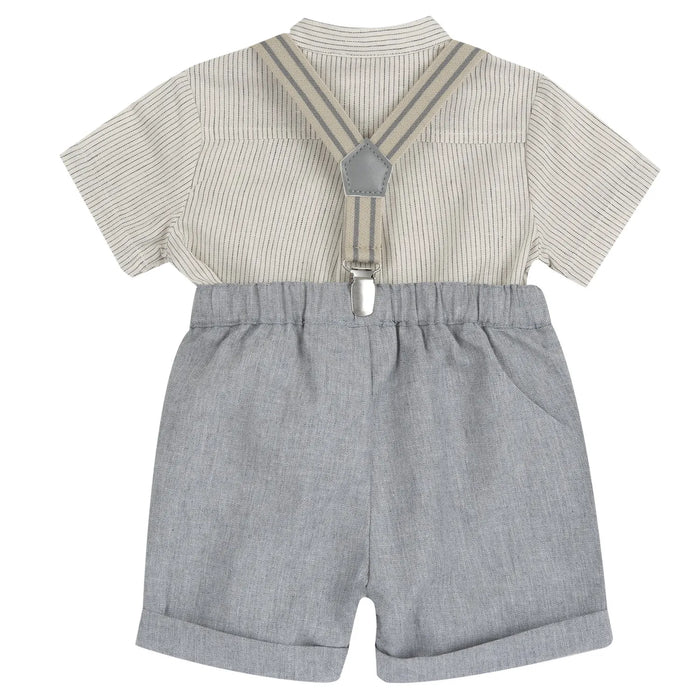 Boys Beige and Grey Striped Shirt with Shorts