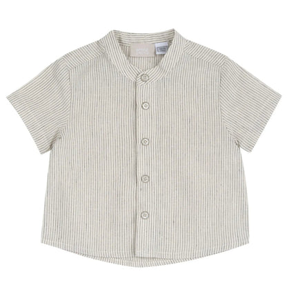 Boys Beige and Grey Striped Shirt with Shorts