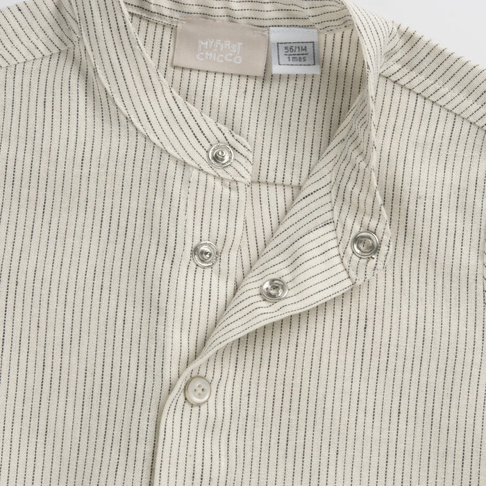 Boys Beige and Grey Striped Shirt with Shorts