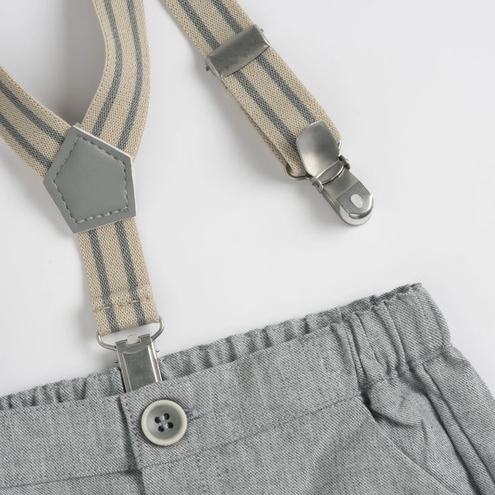 Boys Beige and Grey Striped Shirt with Shorts