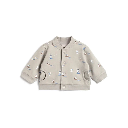 Boys Beige Printed Cardigan