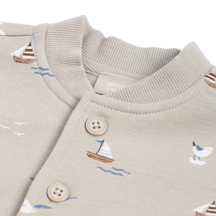 Boys Beige Printed Cardigan