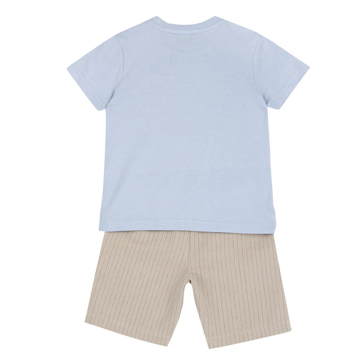 Boys Blue and Beige Printed T-Shirt with Shorts