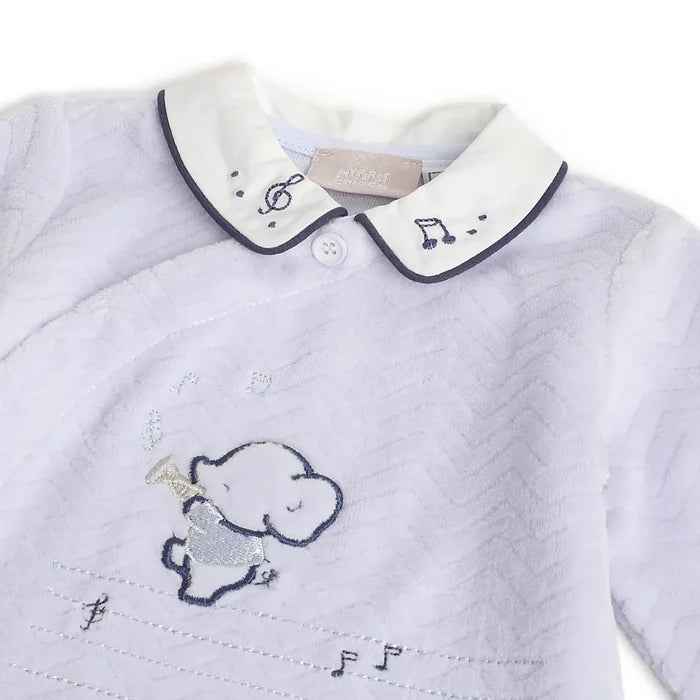 Boys Blue Embroidered Front Opening Babysuit